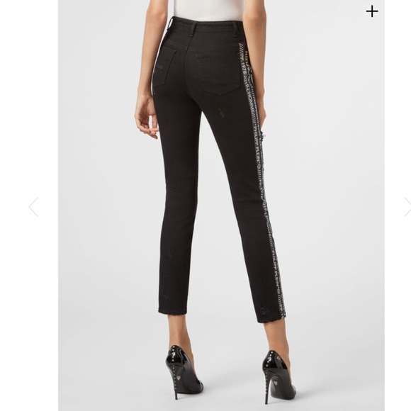 PHILIPP PLEIN MISS HIGH WAIST JEGGING LOGO STRIPES - Picture 1 of 16